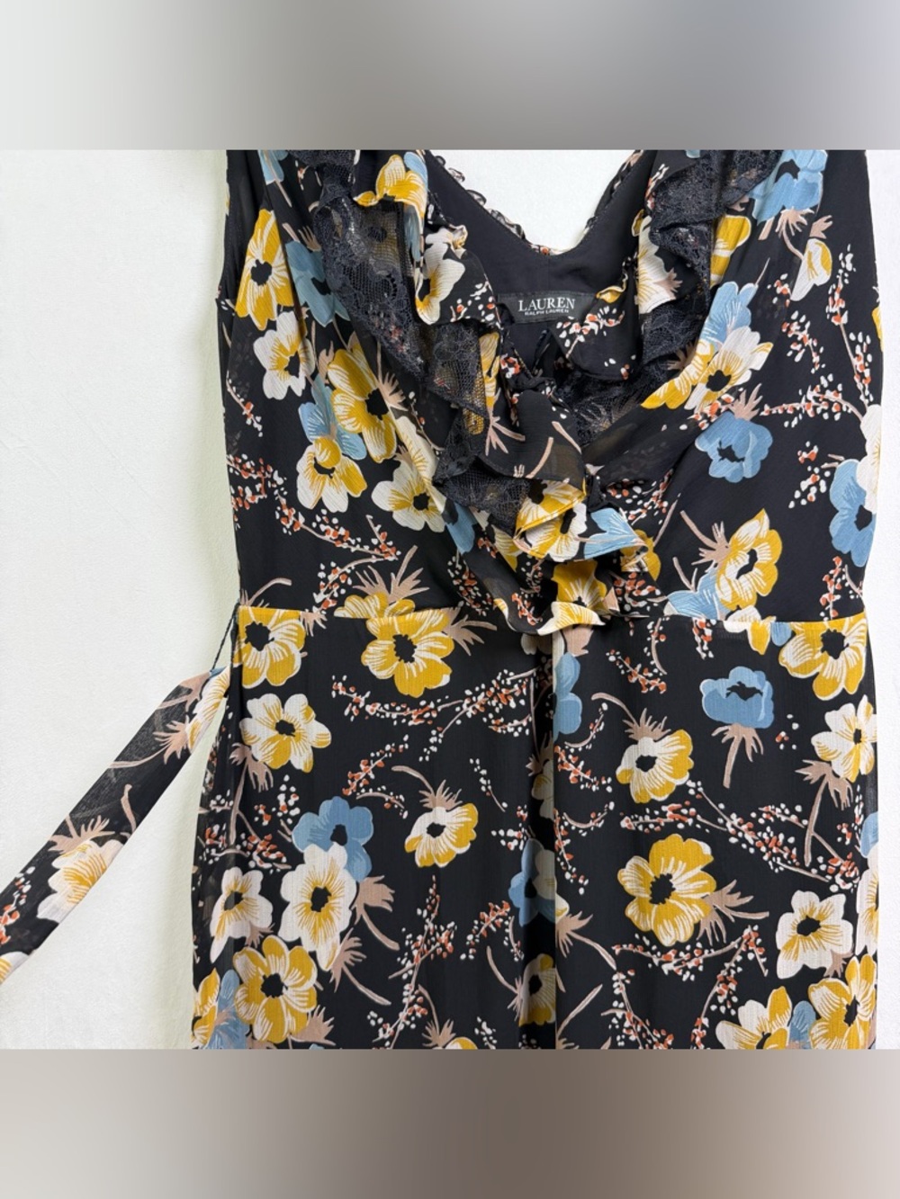 Ralph Lauren Women’s Floral Tiered Georgette Gown Sz 16 Romantic Lace Trim - Picture 15 of 15